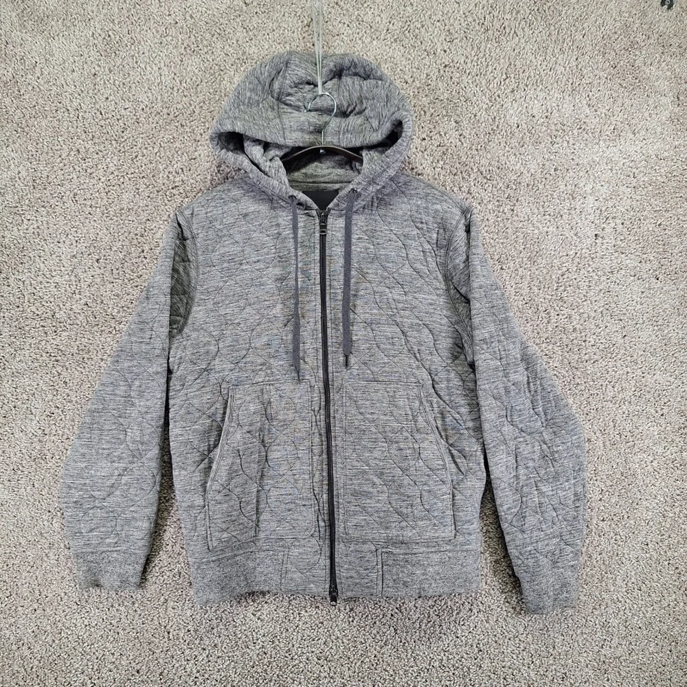 Banana Republic Quilted Hoodie Men's Medium Gray Long Sleeve Drawstring Full Zip